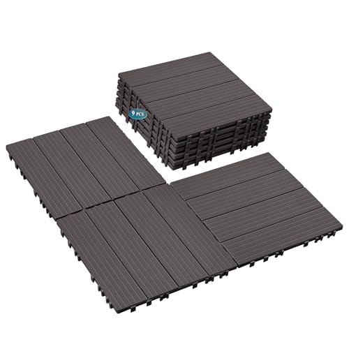 Garden Decking Tiles | Interlocking Snap-Together Floor Tiles for Garden Patio & Balcony | Anti-Slip Surface Plastic Decking Boards & DIY Installation | 30×30cm |9 Pcs