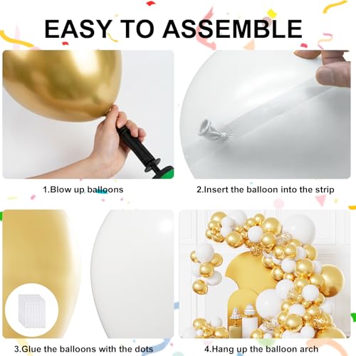 Image of White and Gold Balloons Garland Arch Kit, White and Gold Confetti Latex Balloons for Graduation, Wedding, Baby Shower, Engagement, Birthday Party Decorations