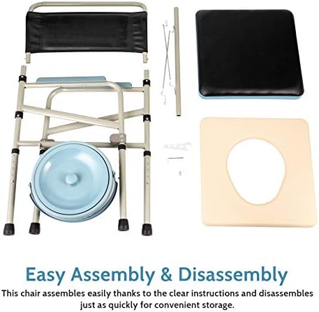 VONOYA Lightweight Bedside Commode w Removable Seat Pad, Portable Foldable Commode Chair with Built-in Toilet for Disabled People The Elderly & Others up to 150 kg, Adjustable Height Folding Stool