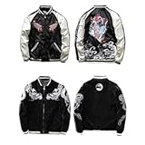JYHBHMZG Japanese Cherry Blossom & Dragon Totem.Reversible Satin Baseball Jacket.Embroidered Double-Side Women's Coats B style M