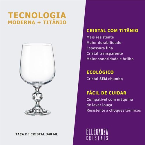 Jogo com 2 Taças de Cristal Para Água 340 ml Claudia Bohemia