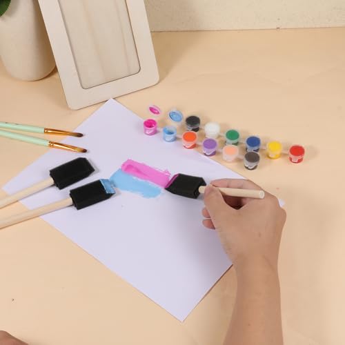 BOHUIZ 16 Stück Schwammpinsel Set, 1 Zoll Schaumstoff Pinsel Malschwämmchen Holzgriff Schwammpinsel zum Malen für Kinder und Erwachsene zum Malen Farbauftragen DIY Bastelprojekte