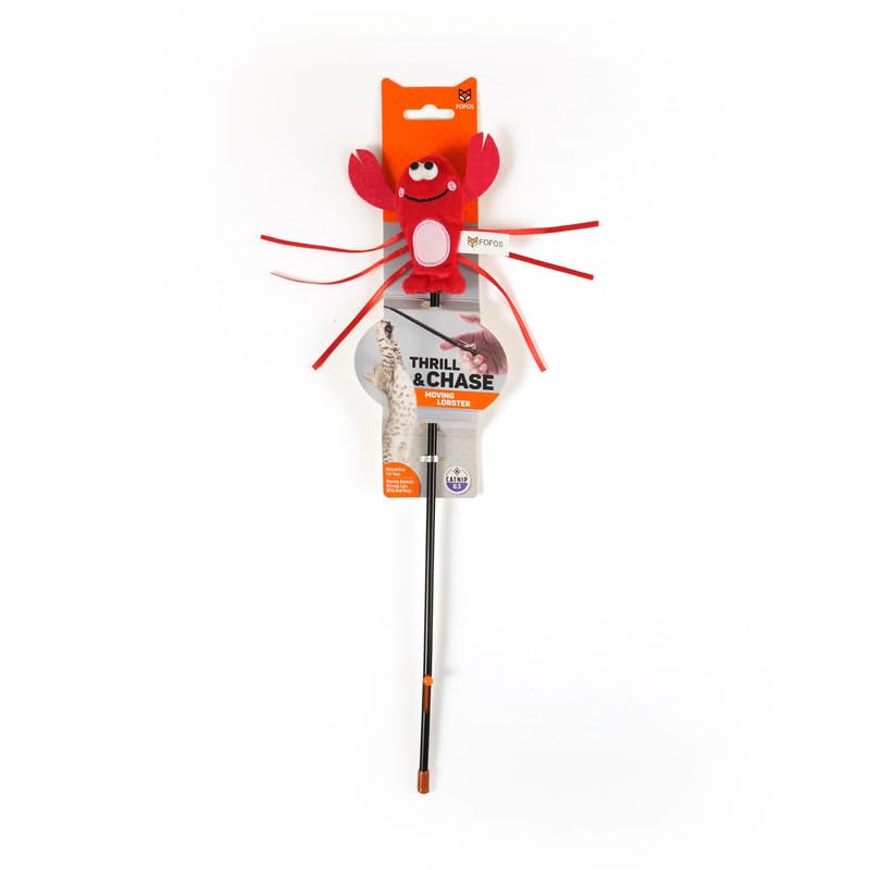Image of BarkButler x FOFOS Moving Lobster Wand - Interactive Cat Teaser Toys with Catnip - Cat Toy Set - Red