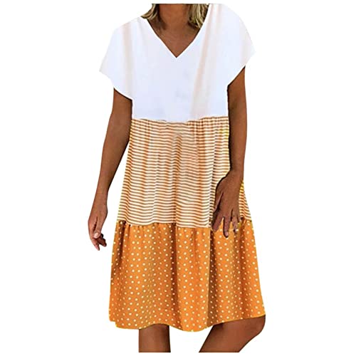 Vestidos Corto para Mujer 2024 Casual Fiesta Vestidos Manga Corta Verano Patchwork Moda Cuello en V Basic Talla Grande Suelto Elegante Vestidos de Noche Playa Vacaciones