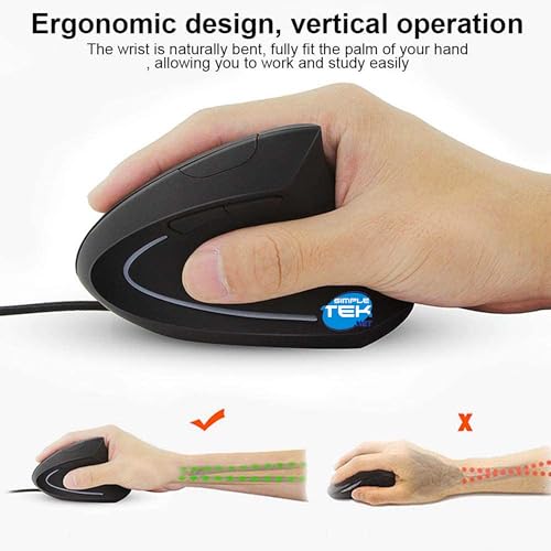 Ratón vertical SIMPLETEK con cable ergonómico 6D y luces LED para oficina 2