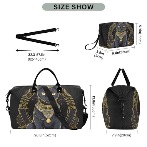 Large Travel Duffel Bag, Pharaoh Cat Sports Tote Gym Bag, Shoulder Weekender Overnight Bag for Women Men, Carry On Luggage with Toiletry Bags3