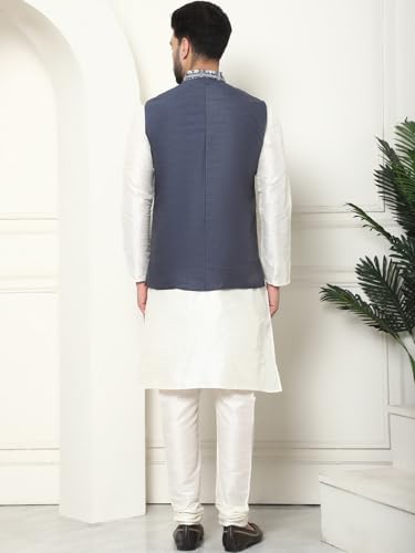 Image of SOJANYA (Since 1958 Men's Silk Blend Kurta Pyjama with Embroidered Nehru Jacket