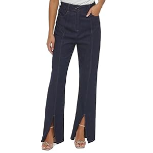 Calvin Klein Women’s Petite Split-Front Denim Pants (Dark Denim, 14P)
