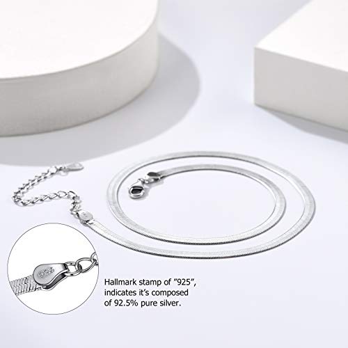 PROSTEEL 3mm/5mm Herringbone Choker Necklace for Women, 12.5"/15"/18", Stainless Steel/Sterling Silver Flat Snake Chain in Silver/Yellow Gold/Rose Gold/Black, Come with Box3