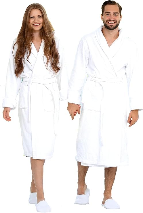 BIOLINEN 100 Cotton Terry Shawl Collar Bathrobe with Slippers