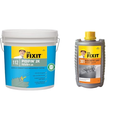 Image of Dr. Fixit 112 Pidifin 2K 2-Parts Flexible Acrylic Cementitous Waterproofing for Bathroom, Roofs, Bas, Pack of 2