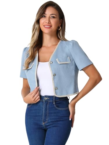 Veste en tweed pour femme blazer court sans col Allegra K chic et tendance