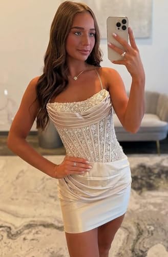 Satin Homecoming Dresses for Teens 2025 Spaghetti Strap Short Lace Prom Dress Tight Cocktail Party Gown4