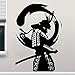 artaslf Japanischer Stil Mann mit Schwert Kreis Samurai Asian Vinyl Wandtattoos Abnehmbare selbstklebende Transferfolie Wandaufkleber Wandbild 83x57cm