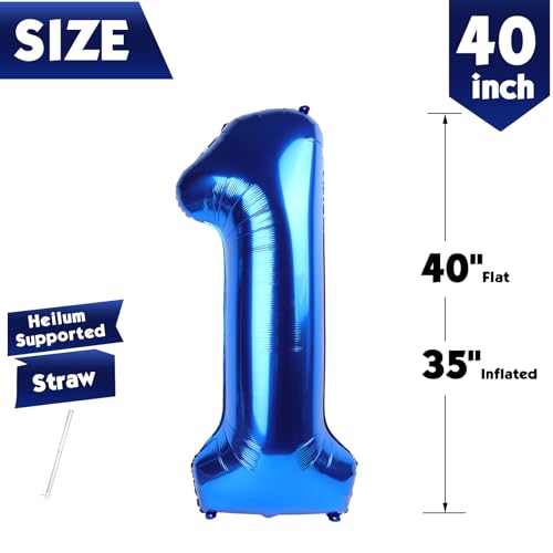 Image of 40 Inch Navy Blue Number 1 Balloon, 1st Blue Birthday Party Decorations