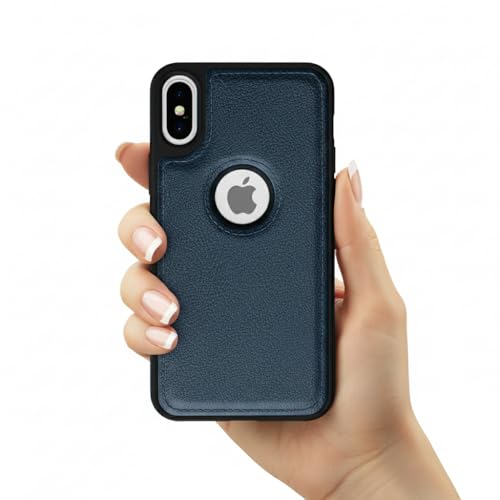 Image of Leather Case for Apple iPhone X Premium Protective Stylish Slim Cover with Shockproof Raised Edges Blue