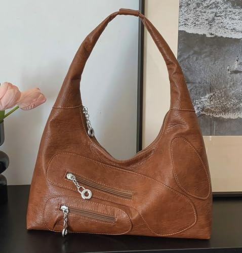 Women’s Retro PU Handbag Spacious Top Handle Underarm Purse with Metal Zipper Fall Winter Solid Color Shoulder Bag4