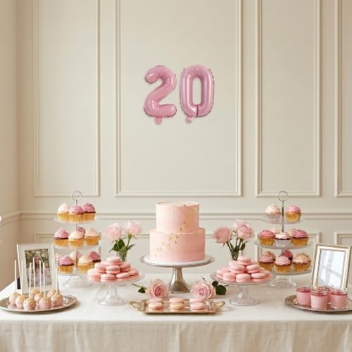 Image of TONIFUL 2 Set Candy Pink Number Balloons 16 Inch 0-9 Mylar Foil Balloons 20 Pcs Sweet Pink Small Custom Digital Ballons for Girls Birthday Baby Shower Sweet 16 Anniversary Party Decorations