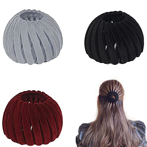 Vogelnest Haarspange - 3 Stück Samt Erweiterbar Pferdeschwanz Halter Haarklammern, Bun Maker Clip Werkzeug, Lazy Bird's Nest Plate Haarnadel Haarschmuck für Frauen Mädchen Cover