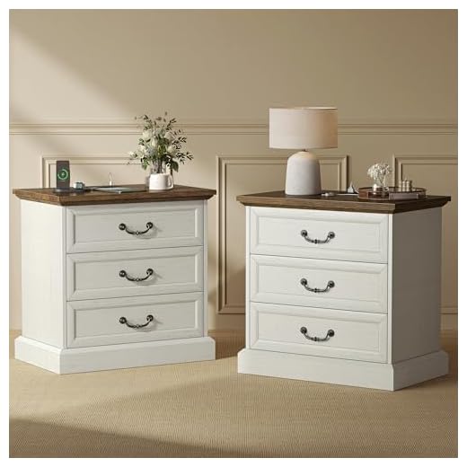Huuger Farmhouse Nightstand with Charging Station