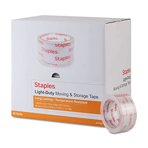 Staples Lightweight Moving and Storage Packing Tape, 1.88-inch W x 54.6 yds., Clear, 72/Carton (ST61004/52203VS)