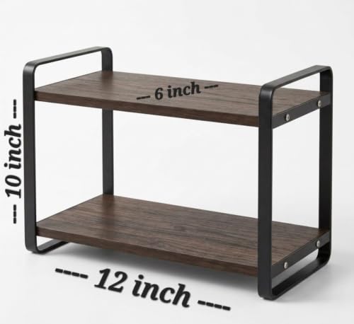 Image of FireBees Kitchen Organizer Rack | 2 Tier Metal Wooden Kitchen Shelf Organisers & Shelf Riser for Counter Top | Wooden Kitchen Storage Stand | Rack for Spice Bottles, Jars, Seasonings 33 x 16 x 25 cm