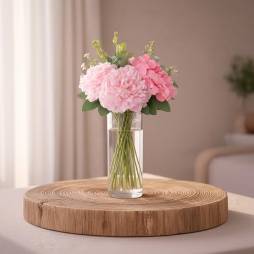 Image of Premium Artificial Flower Bunch - Pink Lotus, Rose with Green Leaf | Realistic Fabric Petals | Artificial Flowers for Vase | Home Decoration Items for Living Room & Bedroom || Pink
