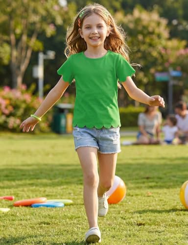 Image of Noomelfish Girls Short Sleeve Scalloped Edge T-Shirts Casual Cute Summer Tee Tops Blouse (5-12 Years)