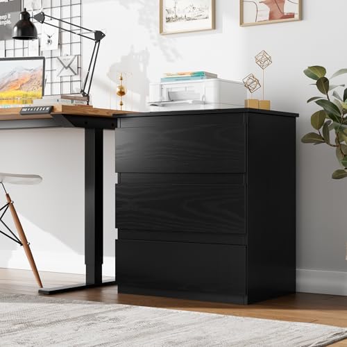 Image of Bamjoy Black Nightstand with 3 Drawers, Beside Table with Drawers for Bedroom, Small Side Table Storage Cabinet 3 Drawer Night Stand for Home Office, 18.0W x 14.0D x 24.8H Inches