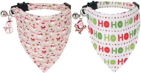 ADOGGYGO Christmas Cat Collar with Bandana, 2 Pack Hoho Santa Snowman Pattern Christmas Bandana Collars for Cat Kitten