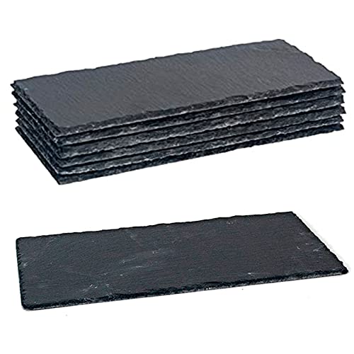 Acan Set de 6 bandejas de Pizarra rectangulares 30 x 13 cm. Tablas, Platos Llanos de Piedra Natural para Servir Alimentos, quesos, Aperitivos