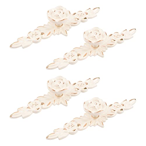MOROBOR - MOROBOR Lot de 4 boutons de placard vintage en alliage de zinc avec plaque arrière, pour commode, coiffeuse, table de chevet, armoire (14,5 x 4,3 cm, bord doré)