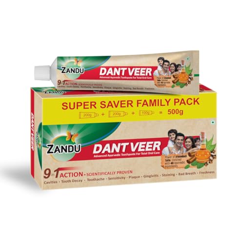 Zandu Dantveer, 500g, Fights 9 Dental Problems, with Irimedadi oil, Advanced Ayurvedic Toothpaste, Scientifically proven formula