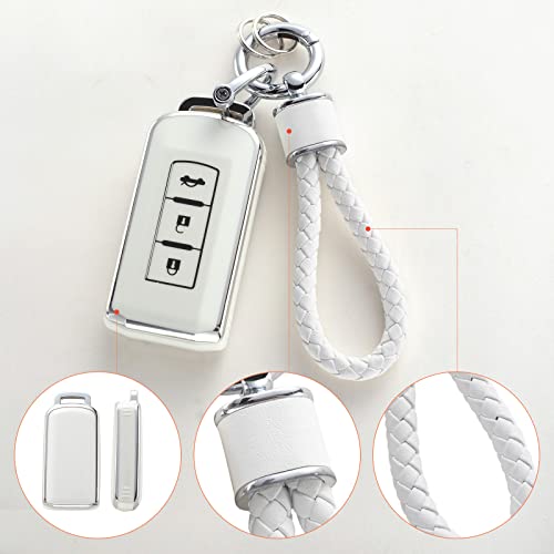 YO&YOYE for Mitsubishi Key Fob Cover with Keychain, Soft TPU Key Case Protection Shell Fit for 2 Buttons Outlander Lancer Eclipse Mirage White Gold — view 4