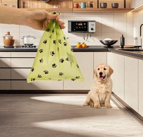 Image of Dog Poop waste Bags with Paw Print Design, 15 Rolls, total 225 Count, Thick & Leak-Proof, 8.7 x 11.8 inches, Unscented