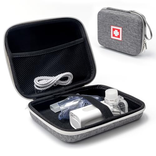 Image of Protective Carrying Case for Portable Nebulizer, Travel Medical Bag with Hard Shell for Inhaler Spacer, Masks, Asthma Accessories Emergency Medicine Storage Bag for Kids and Adults (Gray)