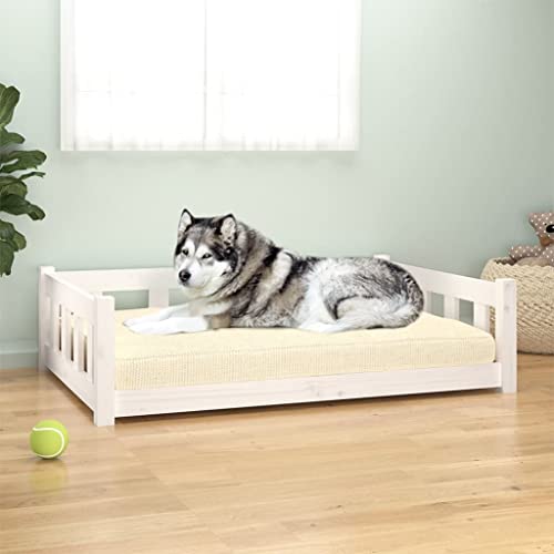 vidaXL Hundebett, Hundesofa mit stützenden Seitenwänden, Haustierbett für Hunde Katzen, Welpenbett Hundenest Hundemöbel, Weiß 105,5x75,5x28 cm Massivholz Kiefer