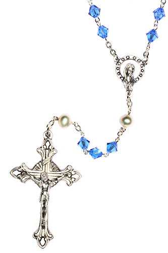 Catholic Prayer Rosary Made With Austrian Crystal Or Glass - Includes Rosary Pouch, How To Pray The Rosary" Pamphlet And Birth Month Meaning When Applicable (Sapphire-September-Silver) #TOP17