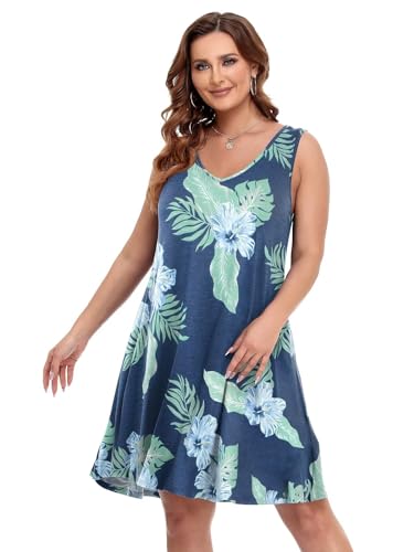 Image of BELAROI Women Casual Summer Dresses Plus Size Sundress V Neck Swing Tank Dress Sleeveless Criss-Cross Beach Cover Ups Pockets