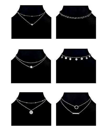 12pcs Chain Gold Bead Necklace Coin Moon Star Pearl Pendant Chain Choker Multilayer Necklace Leather Cord Set for Women Men Adjustable Gold Tone3