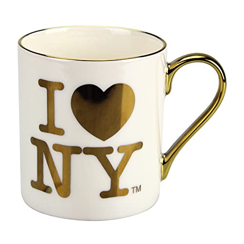 I Love NY Official Licensed I LoveHeart NY Coffee Mug - 11oz (White w Gold Lettering), Medium