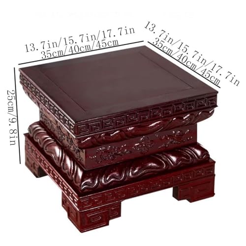 Base de Bonsaï carrée sculptée acajou, présentoir grand format stable