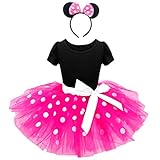 Marosoniy Toddler Girl Mini Mouse Tutu Dress Cosplay Costume Polka Dots Party Fancy Dress up Dance Leotard with Headband (100cm 2-3Y, Pink)