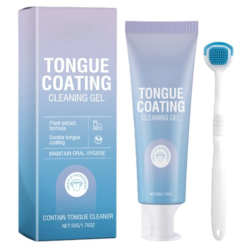 Fresh Mint Tongue Cleaner Gel-Kit with Brush Scraper,Tongue Cleaning Serum& Paste for Oral Care,Oral Hygiene Brush & Tongue Cleansing Gel,Cleaner Kit for Fresh Breath,Reducing Bad Breath,50g