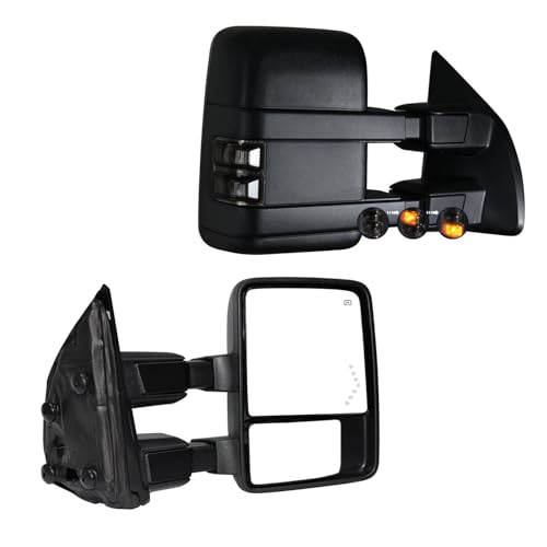 AERDM New Towing Mirrors Fit for 1999-2016 Ford F250 F350 F450 F550 Super Duty with Smoked Turn Signal Light Side Mirrors Power Adjustable Heated glass Pair Set Black LH RH