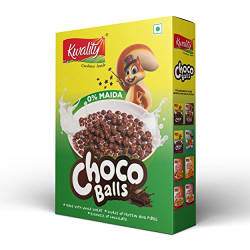 Image of Kwality Choco Balls 375g | No Maida | Made with Whole Wheat | Healthy Food & Breakfast Cereal for Kids | High in Protein & Fiber (Pack of 2)