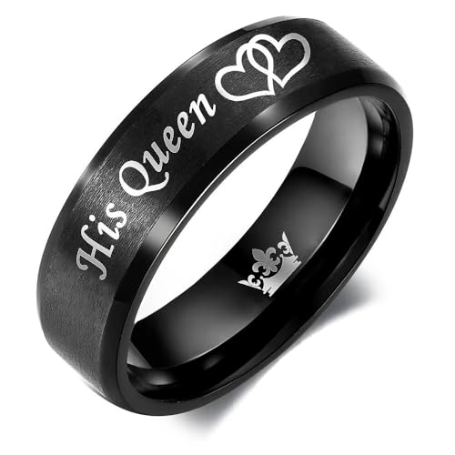 Her King His Queen Couple Ring Promise Wedding Band Heart to Heart Crown Stainless Steel Ring 6mm 8mm Comfort Fit Size 6-132