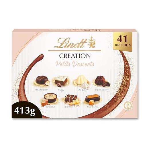 Lindt - Boîte CRÉATION Petits Desserts - Assortiment de Chocolats au Lait, Noirs et Blancs - Inspiration pâtissière - Idéal pour Noël, 413g