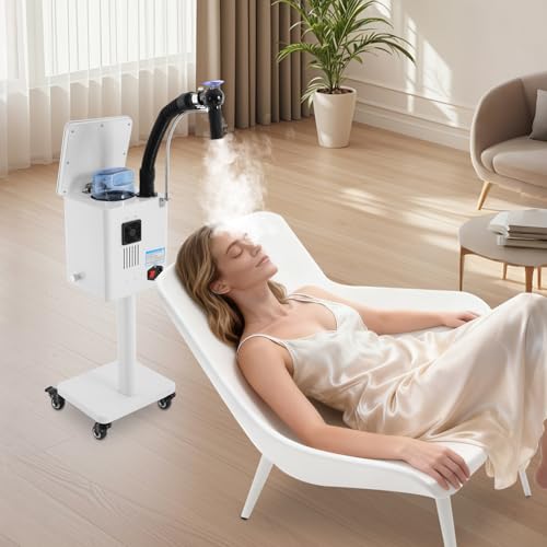 Image of Nano Hair Steamer, 1600W Professional Micro-Mist Hair Steamer for Deep Hair Care, Standing Salon Care Temperature Mist Intensity Adjustable for Hair Repair Salon Spa (White)