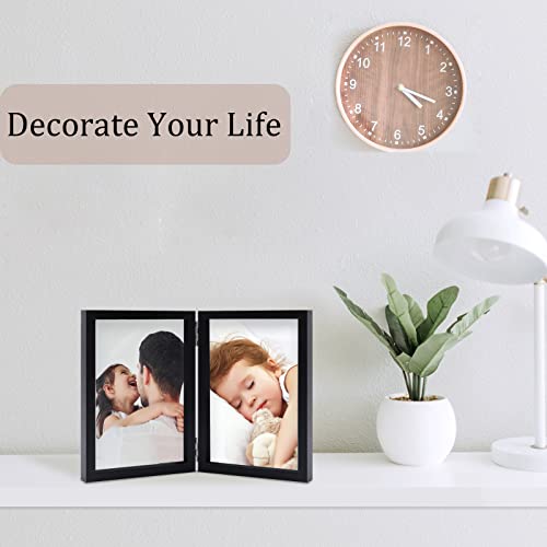Orivan 4X6 Double Picture Frames Hinged Folding Photo Frames With Glass Vertical Stand Frames (Black) #TOP3